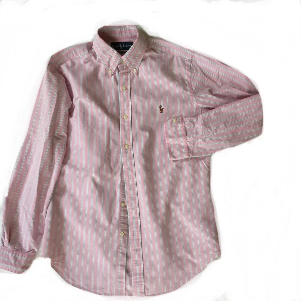 Ralph Lauren Pink and White Striped Button Down Shirt - Picture 3 of 5